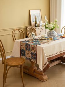 Tablecloth French Pastoral Style Vintage Printed Cotton Linen Thickened Wear-resistant and Scratch-resistant Placemat & Coffee Table Cloth