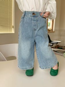 Quần Jeans Denim Ống Thẳng Cho Bé Gái Mùa Xuân Thu Quần Ống Rộng Cạp Trung Quần Dài Thường Ngày Quần Áo Trẻ Em Quần Áo Trẻ Em
