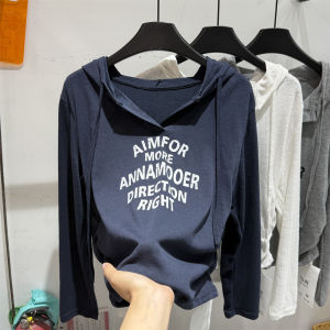 Áo Thun Dài Tay in Chữ Thời Trang Nữ Dáng Rộng Mùa Thu 2025 Áo Nỉ Có Mũ Trùm Đầu in Họa Tiết Thời Trang Thường Ngày