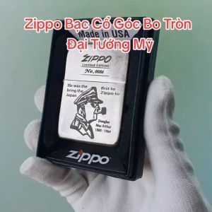 Bật Lửa Zippo Bạc Cổ Đại Tướng Mỹ Góc Bo Tròn Ruột Tráng Men Màu Đen Đáy Dập Đời 3 Gạch Xéo 1977 ( Tặng Phụ Kiện)