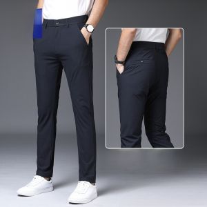 ROMON | Lormen Mens Casual Pants Summer Ice Silk High Elastic Thin Straight Leg Quick Dry Business Suit Pants Fashion Urban Style