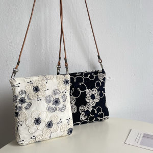 กระเป๋าคาดลำตัวผ้าฝ้ายลินินปักลายดอกไม้สำหรับผู้หญิง กระเป๋าเดินเล่นแบบมืออาชีพ กระเป๋าโทรศัพท์มือถือขนาดเล็ก กระเป๋าสะพายไหล่แบบอเนกประสงค์