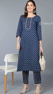DEBAYU Cotton Kurti with Pants Set - Ethnic Printed Size S to XL Malaysia [Ahika]