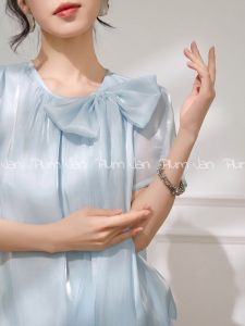 PlumJan | Blue Lightweight Flowing Bow Shirt