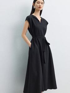 DESIGNICE | Laid-back Style Black Flared Sleeve Dress