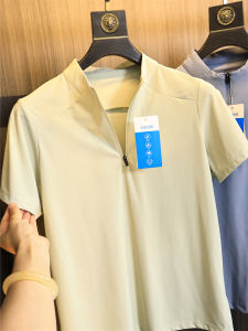 Urban Classy Outdoor! Moisture Absorption and Quick Drying Summer New Men Stand Collar Half Zip Stretch Plaid Sports Short Sleeve