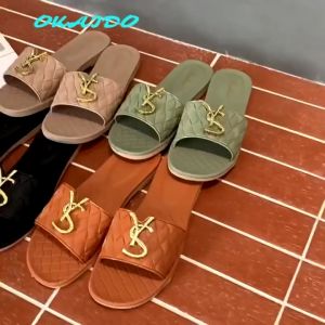 OKAIDO Sandal Selop Wanita Cewek Huruf YS Fashion Korea Style Kekinian Elegan dan Mewah Coklat Hitam Karet Sendal Perempuan Slip On
