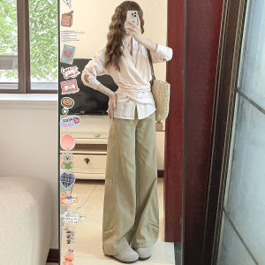 Khaki Cotton Denim High Waist Slimming Vintage Floor-Length Casual Knife-Edge Pants Womens Fashion Autumn 2025 New Arrival