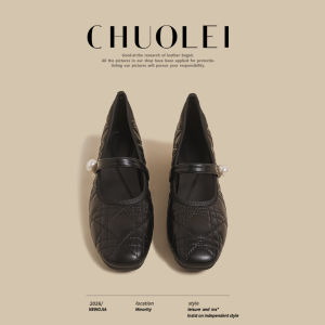 CHUOLEI | Low Heel Pearl Strap Retro Ballet Flats