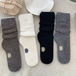 Thickened Warm Woolen Socks Womens Mid-calf Yarn Ball Socks Korean Style Autumn Winter Solid Color Home Comfortable Socks