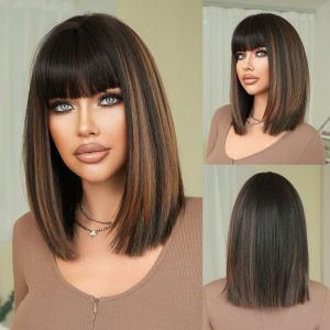 NAMM Long Wavy Ombre Blonde Wigs with Bangs Natural Synthetic Wigs for Women Daily Party Cosplay Heat Resistant Hair
