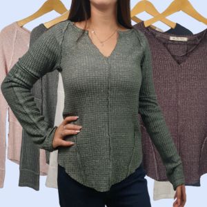 FPSB027 Free People Vneck Waffle Knit Top - Baju Atasan Wanita Branded