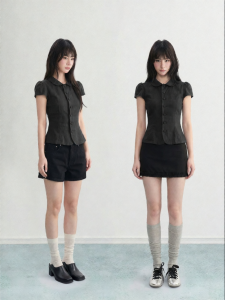 ARCG | Black Short-sleeve Slim Fit Cinched Waist Peter Pan Collar Shirt