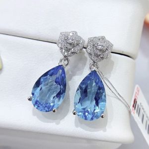 Montagne Jewelry 925 Silver Earrings Rose Design Fine Jewellery Natural 9x15mm Blue Topaz Earrings Stud Earring