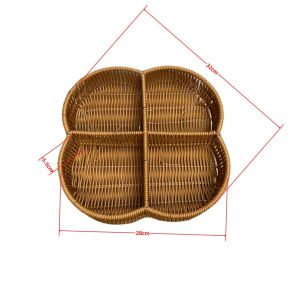 Rustic Wicker Fruit Basket Tea Snack Plate Nut Basket Living Room Home Use New Style Grid Partitioned Handmade PP Fruit Tray