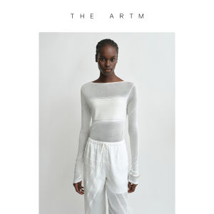 Gradual Color Slow Luxury Boat Neck Long Sleeve T-shirt