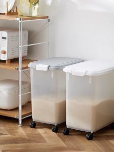 30KG Rice dispenser with wheels rice dispenser Large capacity food storage dispensers with rice shovel measuring cup