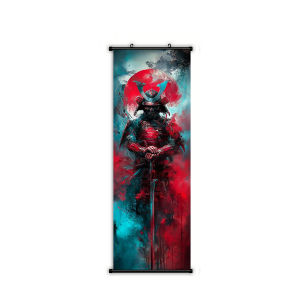 VIKAMA 3 Mảnh Treo Tường Cuộn Thảm Bộ Chiến Binh Samurai Trăng Đỏ Nhật Bản Mực Nghệ Thuật Trang Trí Cho Phòng Khách Phòng Ngủ Quà Tặng