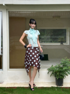 VENUIE | Dotted Asymmetric Low Waist Flattering Pencil Skirt