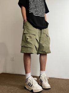 Quần Short Công Sở Xanh Lá Cây Rộng Rãi Mùa Hè Quần Short Nam Thời Trang Nhanh Khô Quần Short Năm Điểm Phong Cách Đường Phố Mỹ