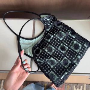 Hand Embroidered Womens Tote Bag Underarm Crossbody Shoulder Bag Hollow out Design Fashionable Summer 2025 PU Leather