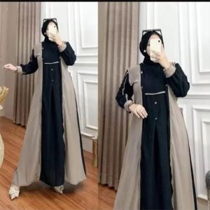 Gamis syari MEDINA baju Wanita Dewasa dan remaja Terbaru dan kekinian bahan Dress CRINKLE Airflow Lengan Kancing Resleting Busui Friendly Tali Samping Variasi Warna Kombinasi Ukuran Dress Panjang XL/XXL BB Max 70-80 Kg Tinggi Badan 160 Cm