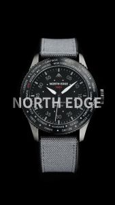 NORTH EDGE Military Solar-Powered Mens Watch Stainless Steel Case With Tactical Strap 50M Waterproof Outdoor Sports Adventure Style Shockproof Luminous Hands 46mm MACH