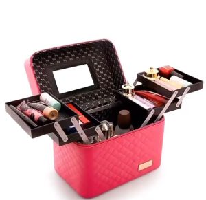 4 Layer Foldable Makeup Organizer with Mirror Cosmetic Bag for Mothers Day Gifts