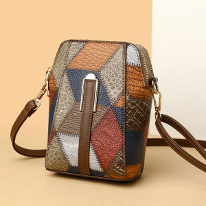 2024 New Fashion Soft Leather Vertical Mobile Phone Bag Womens Mini Shoulder Bag Stitching Trendy Design Compact Size