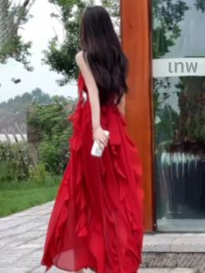 Ge·an·fei | Đầm Đỏ Phong Cách Pháp cho Ngày Lễ