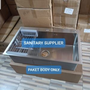 PAKET LENGKAP KITCHEN SINK STAINLESS 6045 LENGKAP BAK CUCI PIRING 1 LUBANG BESAR STAINLESS KRAN KITCHEN SET 6045 LENGKAP KRAN TARIK/KRAN FLEXIBLE MODEL ONAN/WASTAFEL BAK CUCI TANGAN/BAK CUCI PIRING 1 LUBANG STAINLESS/SILVER