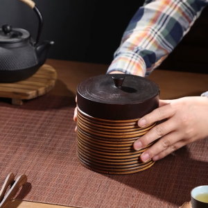 ไม้เนื้อแข็งแกะสลักวินเทจตกแต่งชากระป๋องทรงกระบอกกล่องเก็บของผลไม้แห้งขนมขบเคี้ยวที่เก็บกล่องขนมที่มีฝาปิด