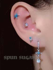 Romantic Blue Titanium Steel Starfish Earrings Sparkling Quadrilateral Shell Ear Bone Pins Waterdrop Female Fashion Jewelry