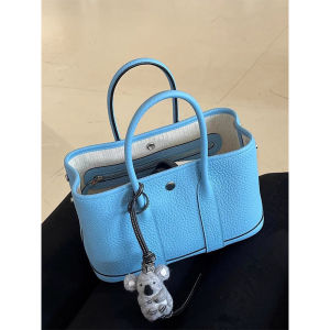 Blue Garden Tote Bag Womens 2025 New Large Capacity Commuter Basket Bag Handbag British Style Magnetic Buckle Closure PU Leather