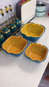 6pcs/set Kitchen Drainer Basket Washing Basket Household Stackable Vegetable Fruit Washing Strainer Storage Basin