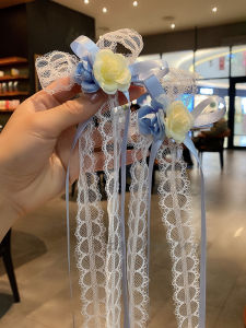 กิ๊บติดผมรูปผีเสื้อปักลูกไม้สุดน่ารักสำหรับเด็กผู้หญิง ตกแต่งผมแบบผูกหางหนูสองข้าง สไตล์หวานๆ หรูหรา ชุบเงิน