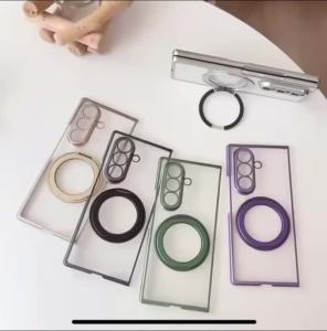 360°Rotating Magnetic Holder Phone Case for Samsung Galaxy Z Fold 8 Ultra 7 6 5 4 Transparent Shockproof Wireless Charge Cover