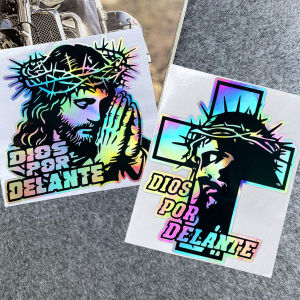 Dios Por Delante Motorcycle Body Helmet Decor Sticker Laser PRAYING CROSS Sticker Car Waterproof Decal Motorcycle Accessories for Honda Click Pcx Yamaha Nmax Xmax Kawasaki
