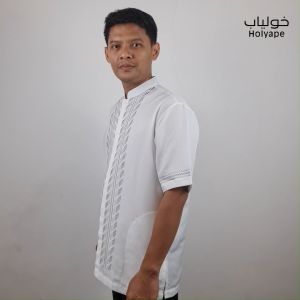 Holyape Baju Koko Muslim Medium Jumbo Lengan Pendek Polikatun Putih Tulang 21 Tapak Ban