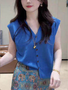 Áo len dệt kim BINKAFENNY cổ V tay ngắn che khuyết điểm thon gọn