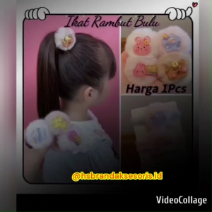 IKAT RAMBUT BULU POMPOM / SCRUNCHIE BULU ELASTIS / IKAT RAMBUT DONAT BULU / SOFT HAIR TIE / SCB7916