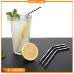 Sedotan Stainless Steel Bengkok Stain Less Straw Sedotan Lengkung Ramah Lingkungan cafe restoran
