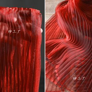 Vải Trang Trí Cưới Thủ Công Nhiều Lớp Màu Đỏ Đen Thiết Kế Accordion Vải Nếp Gấp Cho Váy Cưới DIY Vải Nỉ