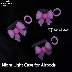 KISSCASE For Airpods Pro Luminous Bow TPU Soft Protective Cover Case Creative Cartoon Protective Cover Suitable For Apple Airpods 3/2/1 Pro Model Anti-Fall Soft Case