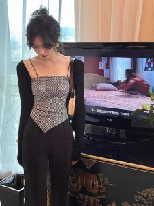 chaqi | Short Strap Vest Womens Outerwear Inner Match Sport Pure Desire Design American French Spicy Girl Top Small Strap Vest