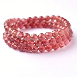 LINGFEI | Flamboyant Pink Ice Type Strawberry Crystal Multi-strand Beaded Bracelet 5-6mm