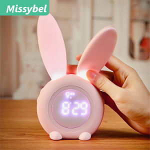 Cute Rabbit Ears LED Alarm Clock Night Light Kids Sleep Mute Digital Alarm Clock Voice Controlled Lighting Bedside Decoration Home Gifts Home Decor