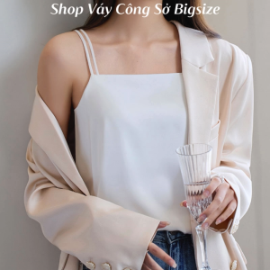 Áo lụa hai dây mặc vest cổ bằng đính ngọc trai sang trọng chất lụa cao cấp mềm mịn thoáng mát JK0007