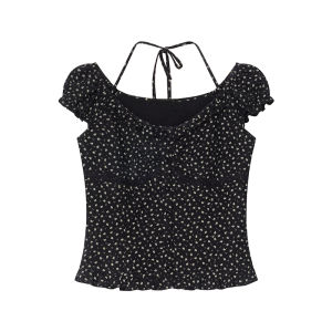 NIHAOKANONG | Áo Sơ Mi Ngắn Vintage In Hoa Có Chi Tiết Nơ