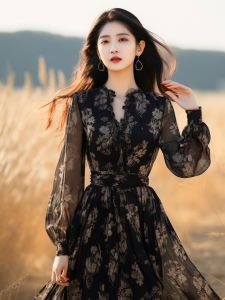 Hepburn Style French Classy Black Shivering Dress 2024 Spring New Arrival Mori Style French Retro Extremely Beautiful Small Skirt
